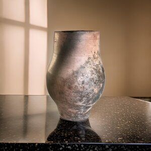 Vintage Pit Fired Vase Red Clay Pottery 6" Tall x 4" Dia.